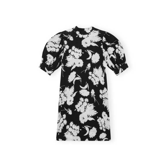 Ganni | Dresses | New Ganni Printed Crepe Mini Dress In Black | Poshmark